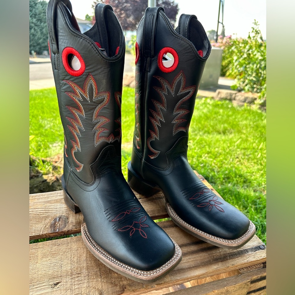 Old West Womens Black Leather Boots-7.5